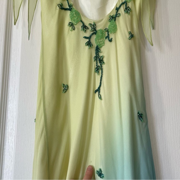 ❄️SOLD❄️ Vintage 90s Y2K Silk Beaded Fairycore Tinkerbell Whimsical Dress S M - Picture 9 of 12